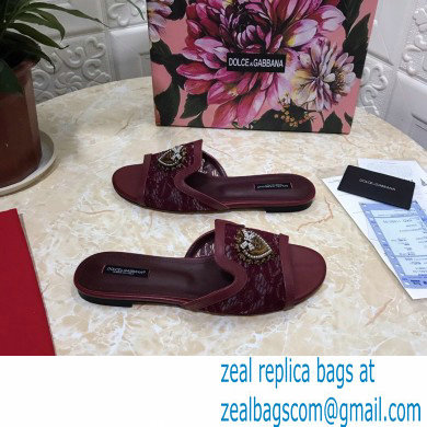 Dolce  &  Gabbana Lace Sliders Burgundy with Devotion Heart 2021